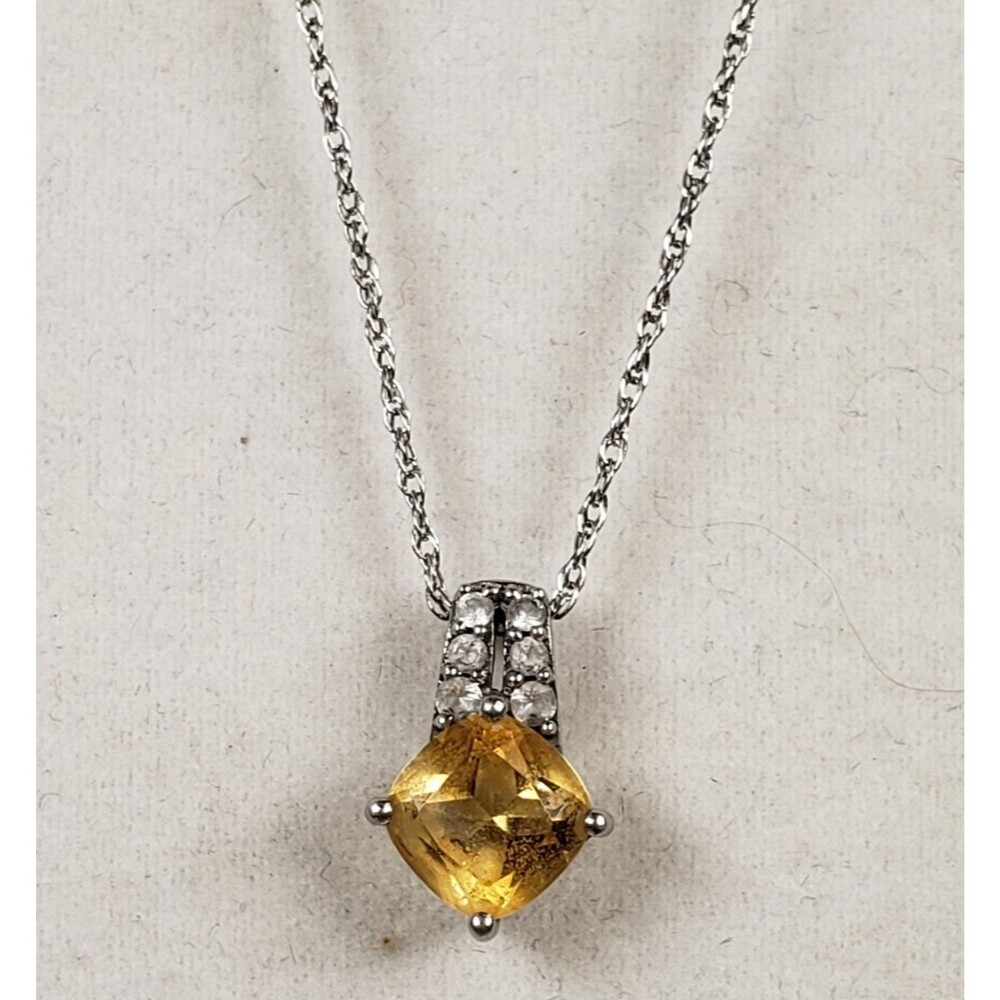 Citriine (6mm) Cushion and 6 Spinel (2mm) Pendant 925 with 18in Necklace Chain - Picture 13 of 16